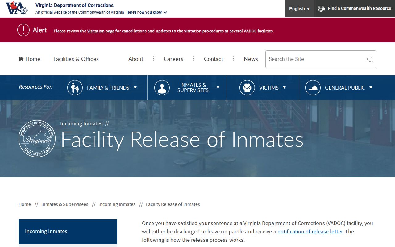 Dinwiddie County actual release documents and VADOC release-day explanation