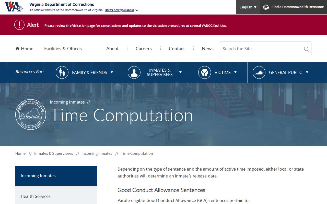 Dinwiddie County release date computation factors and responsible agency
