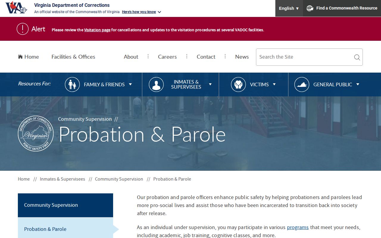 Dinwiddie County parole and probation guidance from VADOC